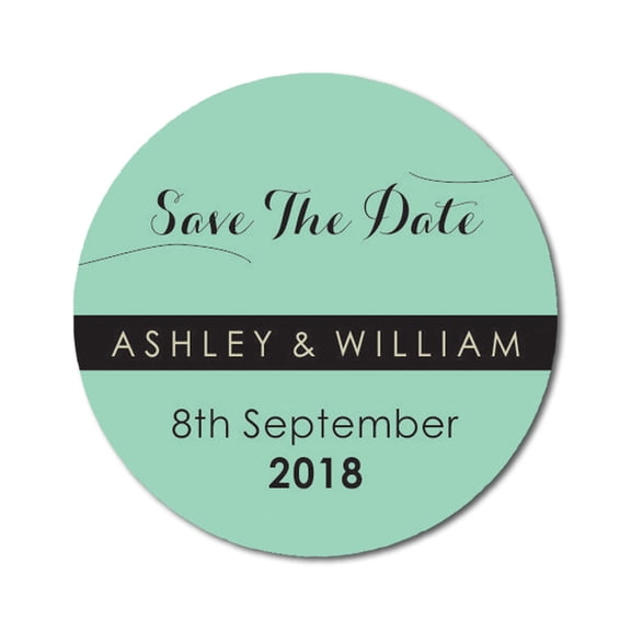 Darling Souvenir Round 45 Pcs Custom Save The Date Stickers Personalized Wedding Bride Groom Names And Date Envelope Seals - Mint