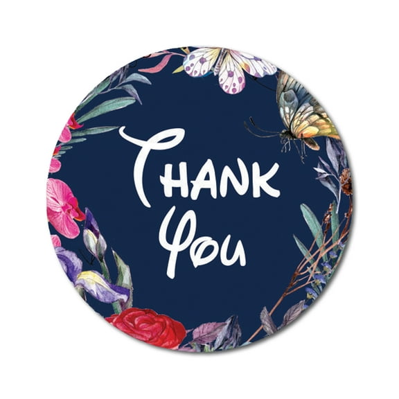 Darling Souvenir Round 45 Pcs Elegent Floral & Border Navy Blue Thank You Stickers-1.6 Inches