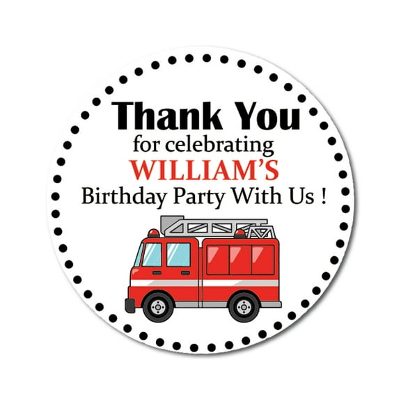 Darling Souvenir Round 45 Pcs Firetruck Birthday Party Custom Thank You Stickers Personalized Name Envelope Seals