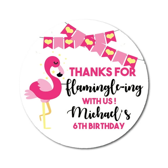Darling Souvenir Round 45 Pcs Flamingo 6th Birthday Custom Thank You Stickers Personalized Name Envelope Seals
