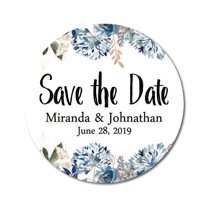 Darling Souvenir Round 45 Pcs Floral Border Save The Date Stickers Wedding Personalized Bride Groom Names And Date Envelope Seals - White