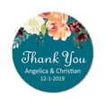 thumbnail image 1 of Darling Souvenir Round 45 Pcs Floral Thank You Stickers Wedding Personalized Bride Groom Names And Date Envelope Seals-Teal Blue, 1 of 3