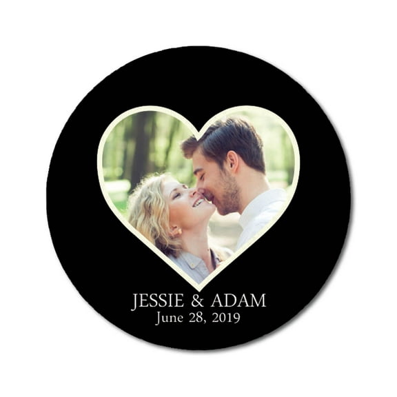 Darling Souvenir Round 45 Pcs Heart Custom Photo Labels Save The Date Stickers Personalized Bride Groom Names And Date Envelope Seals - Black