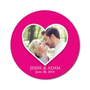 Darling Souvenir Round 45 Pcs Heart Custom Photo Labels Save The Date Stickers Personalized Bride Groom Names And Date Envelope Seals - Fuchsia Pink