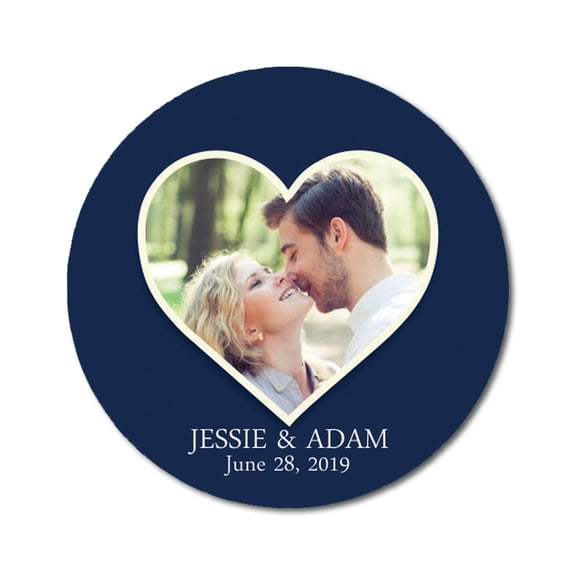 Darling Souvenir Round 45 Pcs Heart Custom Photo Labels Save The Date Stickers Personalized Bride Groom Names And Date Envelope Seals - Navy Blue
