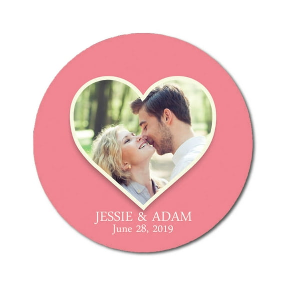 Darling Souvenir Round 45 Pcs Heart Custom Photo Labels Save The Date Stickers Personalized Bride Groom Names And Date Envelope Seals - Peach