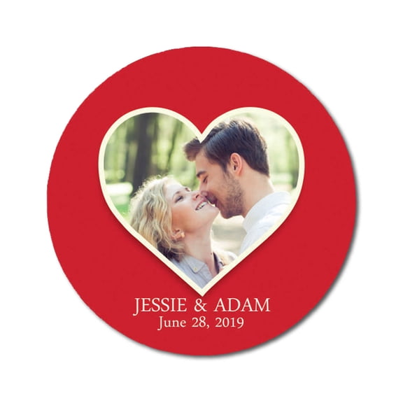 Darling Souvenir Round 45 Pcs Heart Custom Photo Labels Save The Date Stickers Personalized Bride Groom Names And Date Envelope Seals - Red