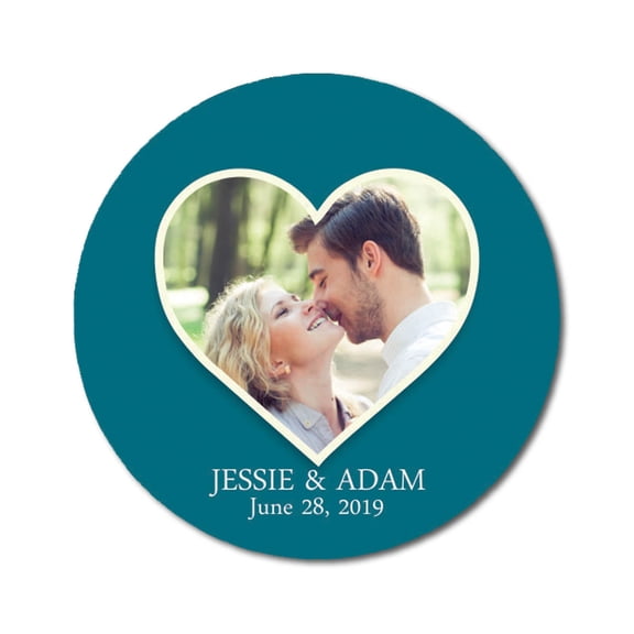 Darling Souvenir Round 45 Pcs Heart Custom Photo Labels Save The Date Stickers Personalized Bride Groom Names And Date Envelope Seals - Teal Blue