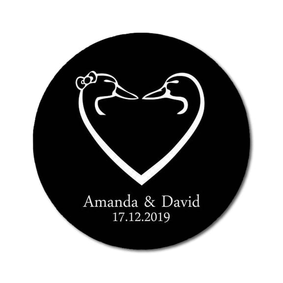 Darling Souvenir Round 45 Pcs Love Heart Save The Date Stickers Personalized Bride Groom Names And Date Envelope Seals - Black