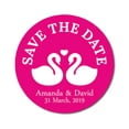 thumbnail image 1 of Darling Souvenir Round 45 Pcs Loving Swans Save The Date Stickers Personalized Bride Groom Names And Date Envelope Seals - Fuchsia Pink, 1 of 4