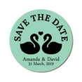 thumbnail image 1 of Darling Souvenir Round 45 Pcs Loving Swans Save The Date Stickers Personalized Bride Groom Names And Date Envelope Seals - Mint, 1 of 4