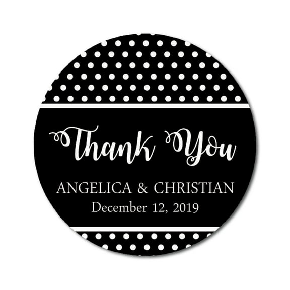 Darling Souvenir Round 45 Pcs Polka Dot Thank You Stickers Wedding Personalized Bride Groom Names And Date Envelope Seals-Black