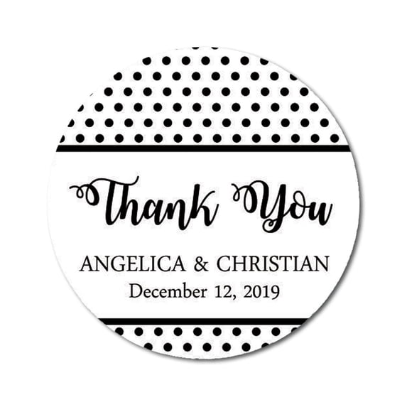 Darling Souvenir Round 45 Pcs Polka Dot Thank You Stickers Wedding Personalized Bride Groom Names And Date Envelope Seals-Orange