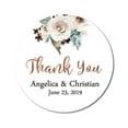 thumbnail image 1 of Darling Souvenir Round 45 Pcs Rose Floral Thank You Stickers Personalized Bride Groom Names And Date Envelope Seals-White, 1 of 4
