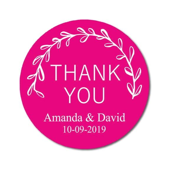 Darling Souvenir Round 45 Pcs Spring Vines Thank You Stickers Personalized Bride Groom Names And Date Envelope Seals-Fuchsia Pink