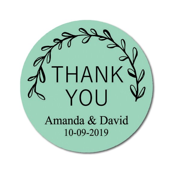 Darling Souvenir Round 45 Pcs Spring Vines Thank You Stickers Personalized Bride Groom Names And Date Envelope Seals-MInt