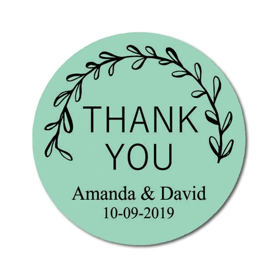 Darling Souvenir Round 45 Pcs Spring Vines Thank You Stickers Personalized Bride Groom Names And Date Envelope Seals-MInt