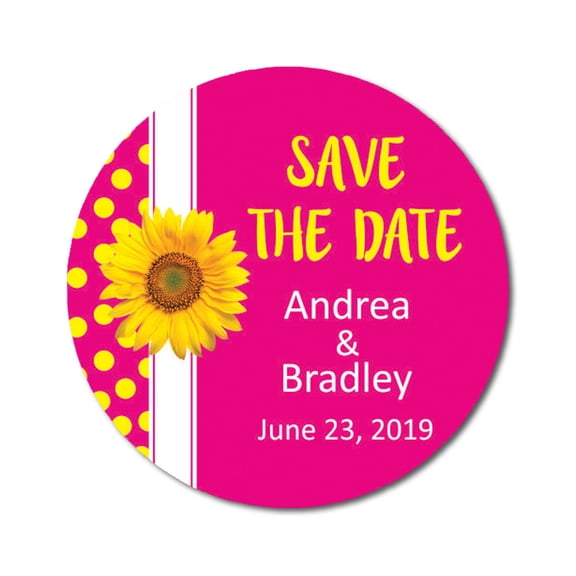 Darling Souvenir Round 45 Pcs Sunflower Save The Date Stickers Wedding Personalized Bride Groom Names And Date Envelope Seals - Pink