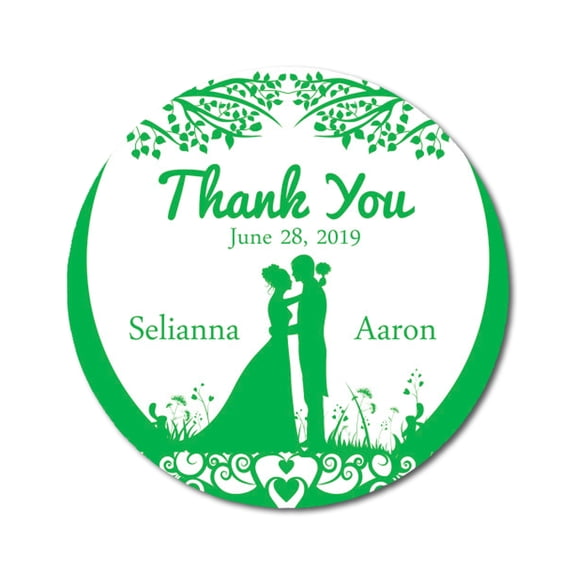 Darling Souvenir Round 45 Pcs Wedding Couple Thank You Stickers Personalized Bride Groom Names And Date Envelope Seals-Green