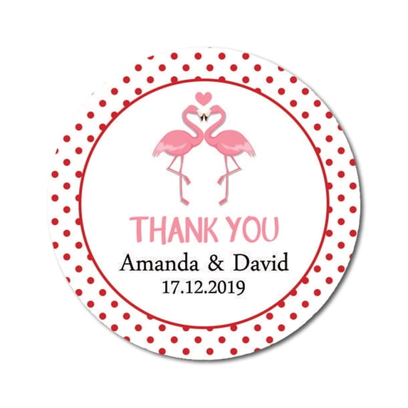 Darling Souvenir Round 45 Pieces Flamingo Love Thank You Stickers Personalized Bride Groom Names And Date Envelope Seals-Red