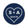 thumbnail image 1 of Darling Souvenir Round 45 Pieces Heart Save The Date Stickers Personalized Bride Groom Initials And Date Envelope Seals - Navy Blue, 1 of 4