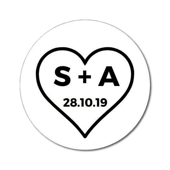 Darling Souvenir Round 45 Pieces Heart Save The Date Stickers Personalized Bride Groom Initials And Date Envelope Seals - White