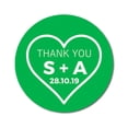 thumbnail image 1 of Darling Souvenir Round 45 Pieces Heart Thank You Stickers Personalized Bride Groom Initials And Date Envelope Seals-Green, 1 of 4