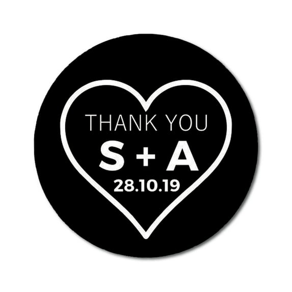 Darling Souvenir Round 45 Pieces Heart Thank You Stickers Personalized Bride Groom Initials And Date Envelope Seals-White