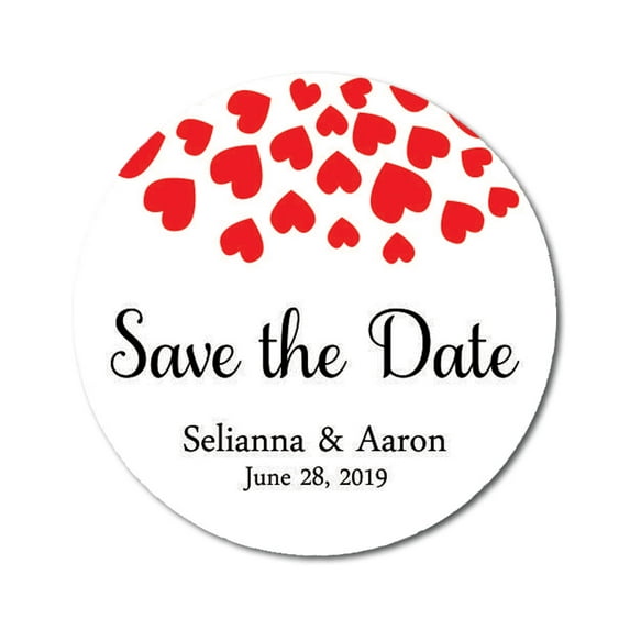 Darling Souvenir Round 45 Pieces Hearts Save The Date Stickers Wedding Personalized Bride Groom Names And Date Envelope Seals - White