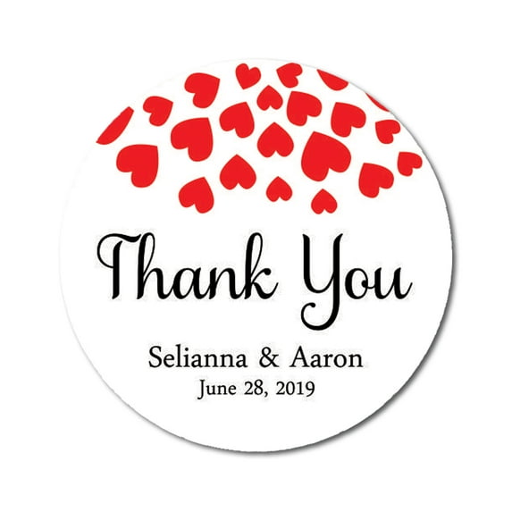 Darling Souvenir Round 45 Pieces Hearts Thank You Stickers Wedding Personalized Bride Groom Names And Date Envelope Seals-White