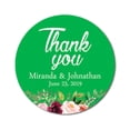 thumbnail image 1 of Darling Souvenir Round 45 Pieces Peony Floral Thank You Stickers Personalized Bride Groom Names And Date Envelope Seals-Green, 1 of 4