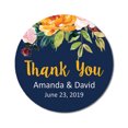 thumbnail image 1 of Darling Souvenir Round 45 Pieces Rose Floral Thank You Stickers Personalized Bride Groom Names And Date Envelope Seals-Navy Blue, 1 of 4