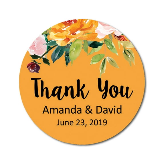 Darling Souvenir Round 45 Pieces Rose Floral Thank You Stickers Personalized Bride Groom Names And Date Envelope Seals-Pale Orange