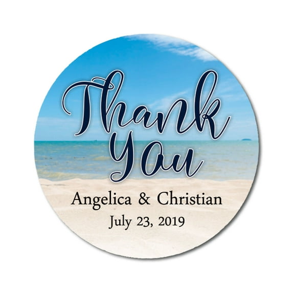 Darling Souvenir Round Beach Photo Thank You Stickers Wedding Personalized Bride Groom Names And Date Envelope Seals-45 Pcs