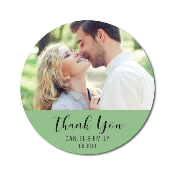 Darling Souvenir Round Custom Photo Labels Personalized Bride Groom Names And Date Envelope Seals Thank you Wedding Stickers-45 Pcs