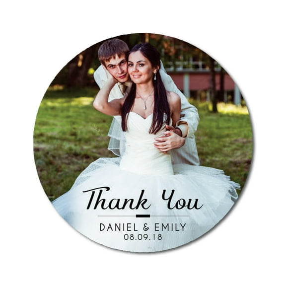Darling Souvenir Round Custom Photo Labels Personalized Wedding Bride Groom Names And Date Envelope Seals Thank You Stickers-45 Pcs