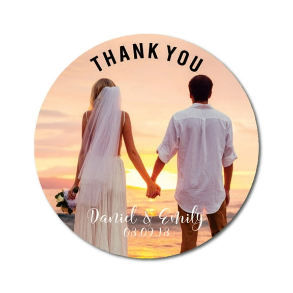 Darling Souvenir Round Custom Photo Labels Thank You Stickers Wedding Personalized Bride Groom Names And Date Envelope Seals-45 Pcs