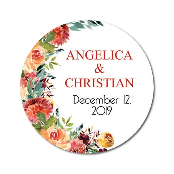 Darling Souvenir Round Floral Border Save The Date Stickers Wedding Personalized Bride Groom Names And Date Envelope Seals 45 Pcs