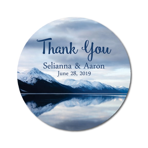 Darling Souvenir Round Mountain Lake Photo Thank You Stickers Personalized Bride Groom Names And Date Envelope Seals-45 Pcs