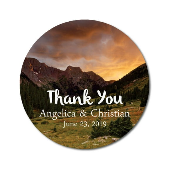 Darling Souvenir Round Mountain Valley Photo Thank You Stickers Personalized Bride Groom Names And Date Envelope Seals-45 Pieces