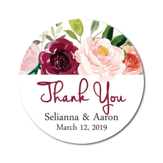 Darling Souvenir Round Peony Floral Thank You Stickers Wedding Personalized Bride Groom Names And Date Envelope Seals-45 Pcs