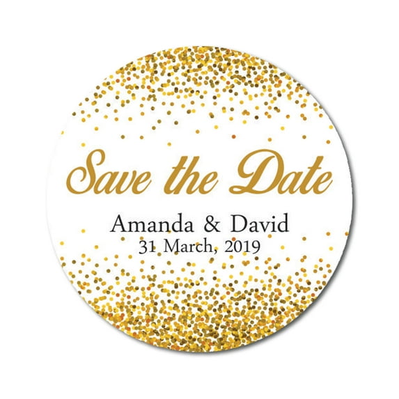 Darling Souvenir Round Sparkles Border Save The Date Stickers Wedding Personalized Bride Groom Names And Date Envelope Seals 45 Pcs