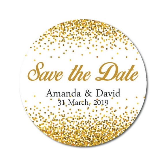 Darling Souvenir Round Sparkles Border Save The Date Stickers Wedding Personalized Bride Groom Names And Date Envelope Seals 45 Pcs