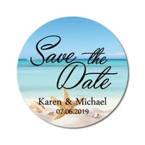 Darling Souvenir Round Starfish Beach Photo Save The Date Stickers Personalized Bride Groom Names And Date Envelope Seals 45 Pieces