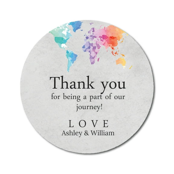 Darling Souvenir Round World Map Thank You Stickers Wedding Personalized Bride Groom Names Envelope Seals-45 Pieces