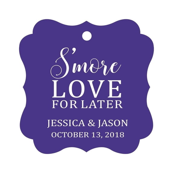 Darling Souvenir S'More Love For Later Tag Custom Favor Fancy Hang Tags -Purple Violet-100 Tags