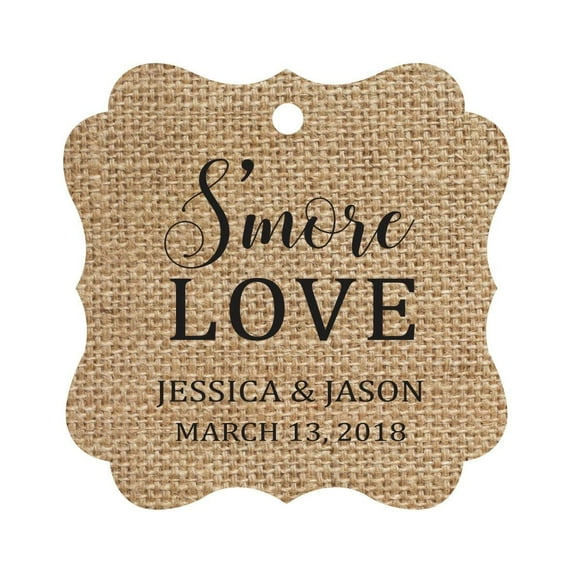 Darling Souvenir S'More Love Personalized Wedding Favor Tags Bonbonniere Hang Tags-Burlap-100 Tags