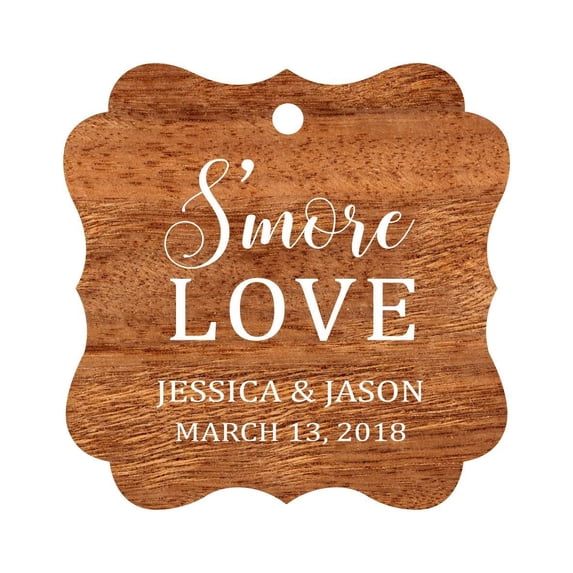 Darling Souvenir S'More Love Personalized Wedding Favor Tags Bonbonniere Hang Tags-Rustic Wood-50 Tags