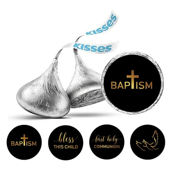 Darling Souvenir Sacrament Baptism Theme&nbsp;Stickers Candy&nbsp;Chocolate Labels 190 Pcs-Black