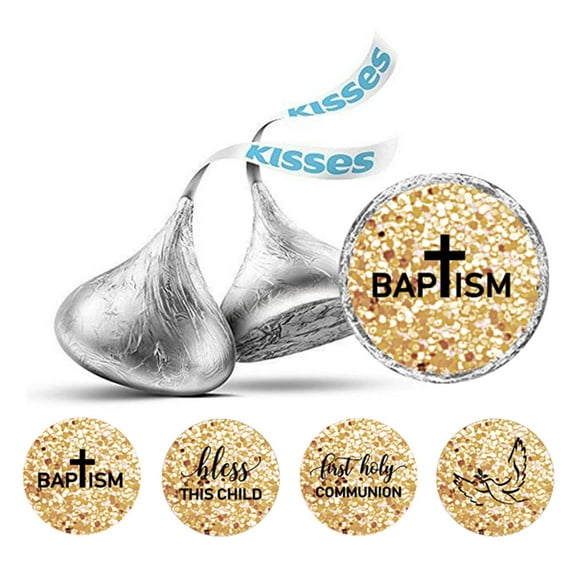 Darling Souvenir Sacrament Baptism Theme Stickers Candy Chocolate Labels 190 Pcs-Glitter Gold